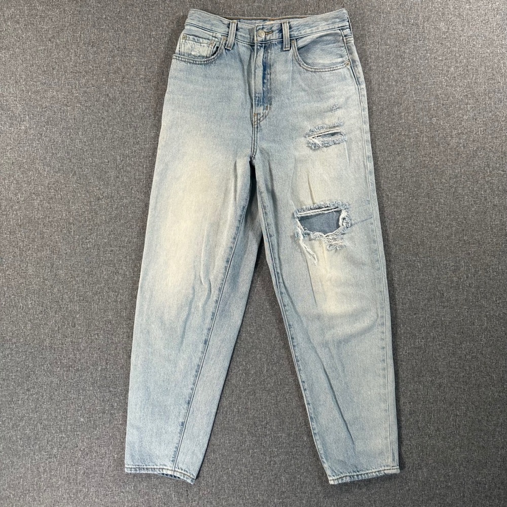 Levis High Loose Taper Jeans Women 27 Light Wash Distressed Blue Denim Baggy Y2K